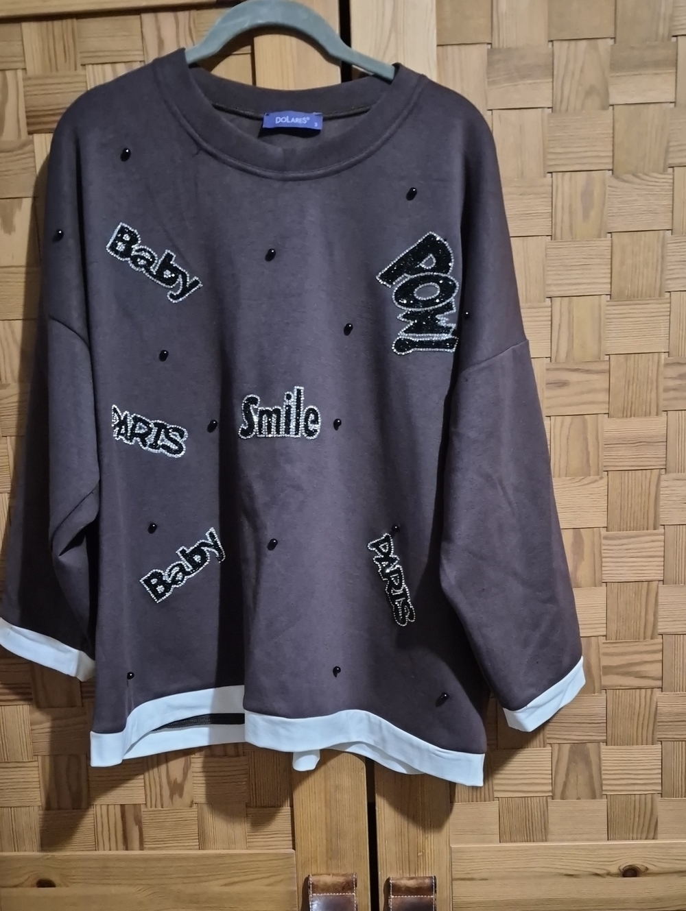 Brown Embellished Crew Neck Sweatshirt
